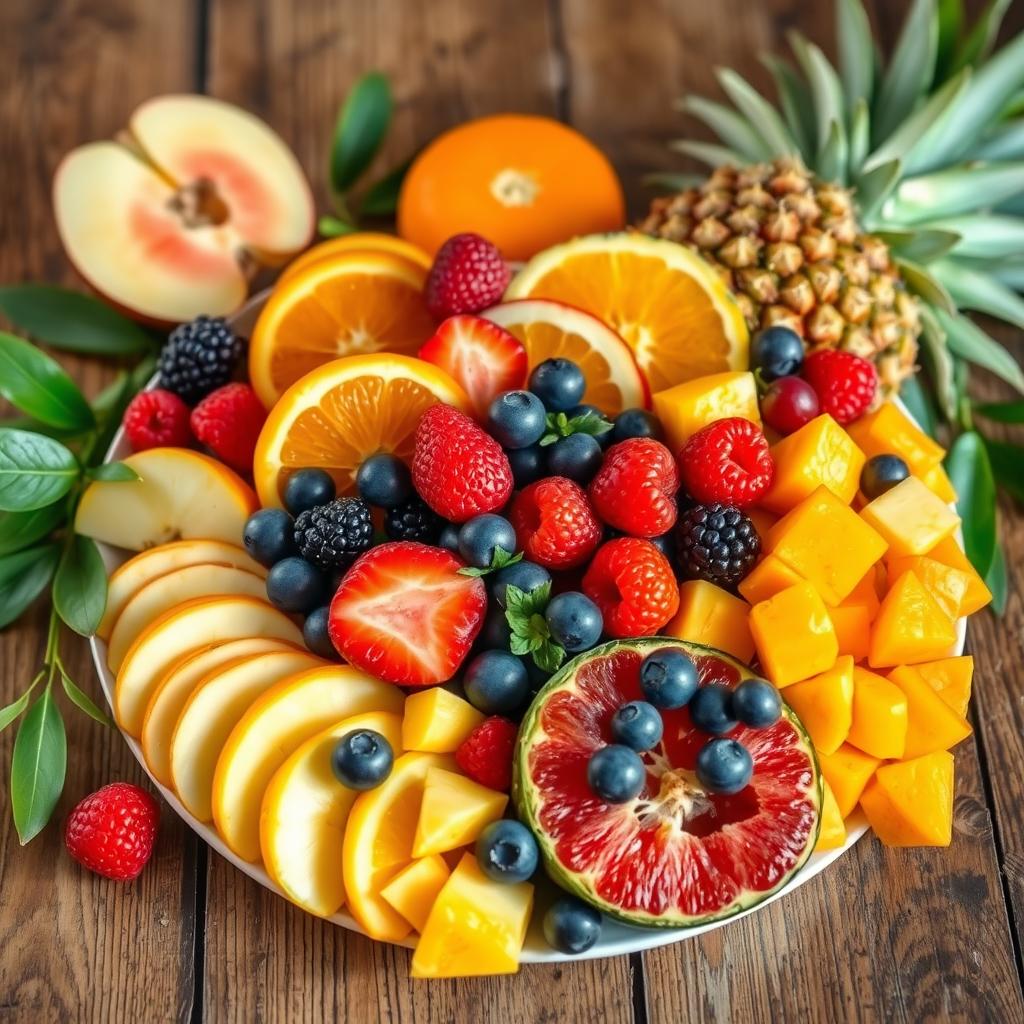 Vibrant Fresh Fruits for Lunch: Apples, Berries, Oranges & Pineapple