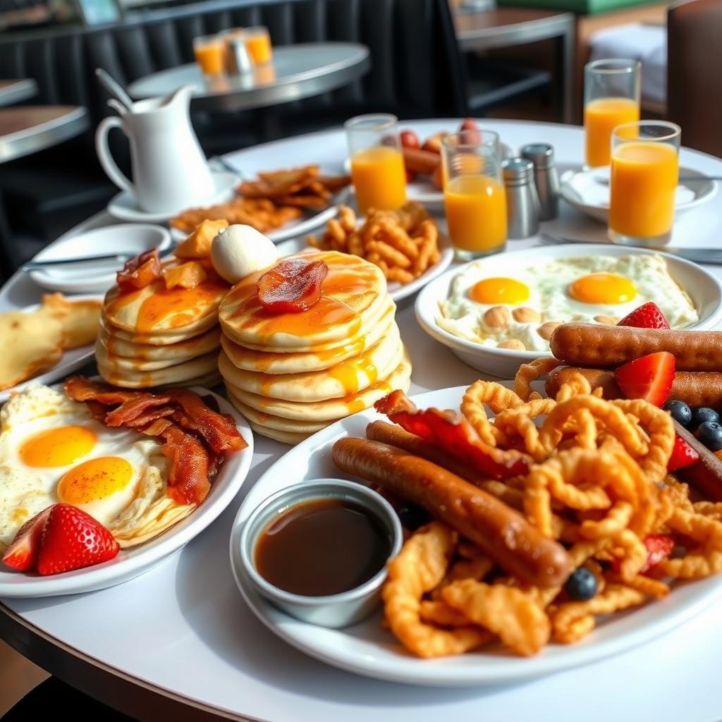 Big American breakfast - with pancakes and bacon