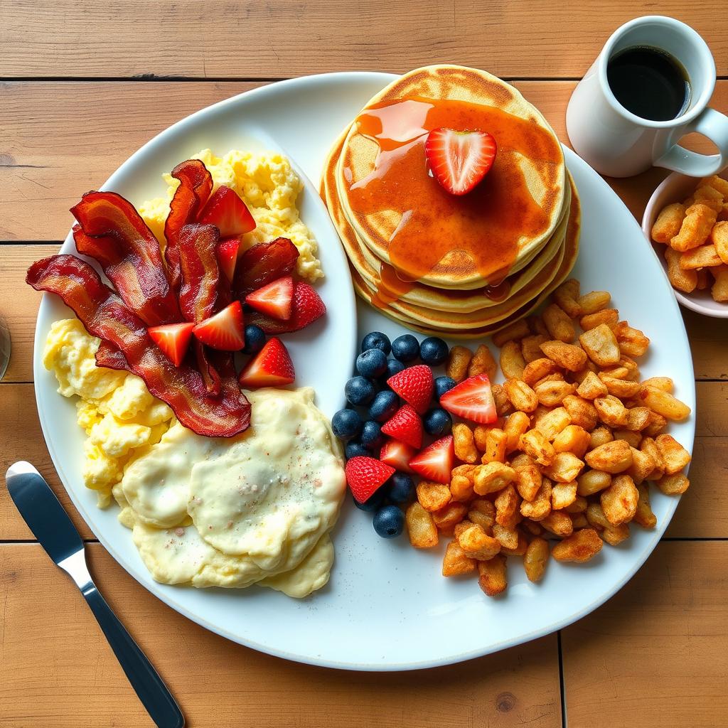 A vibrant spread of a classic American breakfast