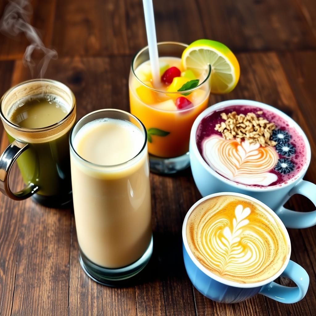 A vibrant arrangement of traditional South American breakfast beverages