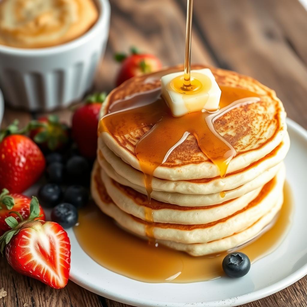 A stack of fluffy American pancakes