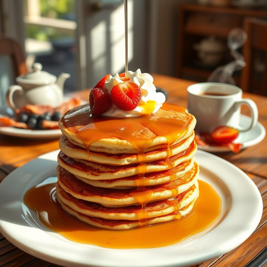 Pancake Breakfast - A stack of fluffy, golden-brown buttermilk pancakes 