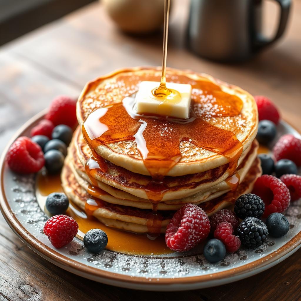 Pancake Breakfast - A stack of golden-brown classic pancakes 