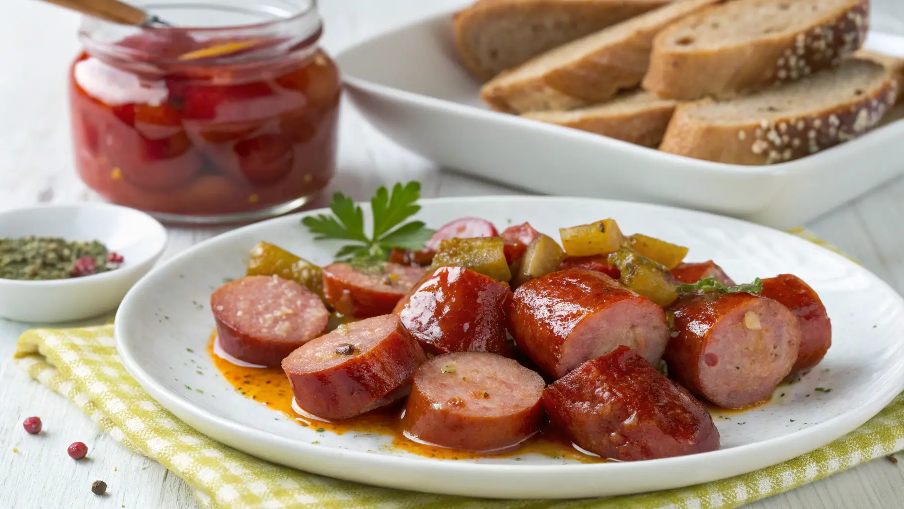 pickled sausage cutted in small pieces