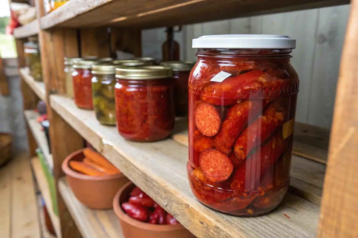 pickled sausage stored in a jar